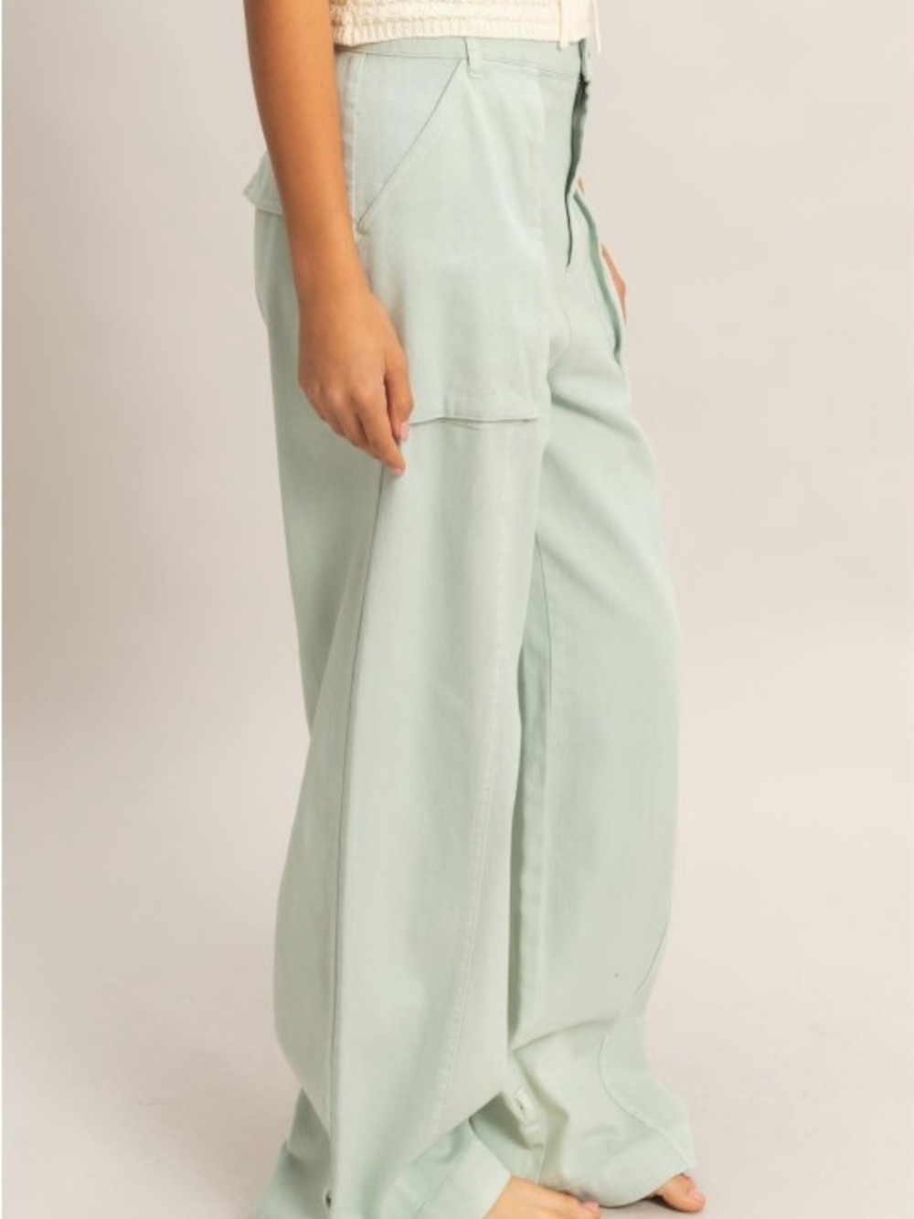 Wide-Leg Utility Pants in Mint Green size small - Picture 3 of 5